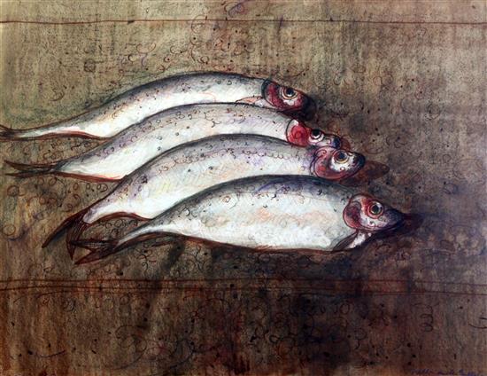 William de Belleroche (1912-1969) Still life of herrings 21 x 26.5in.